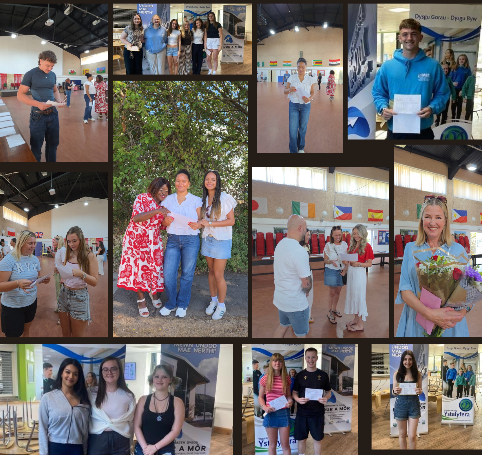 Collage of students from Neath Port Talbot schools celebrating their achievements and collecting examination results.