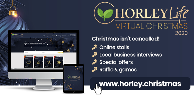 A banner publicising Horley Life's Virtual Christmas Fair. 
