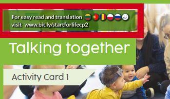 Talking together activity card displaying the easy read and translation website link