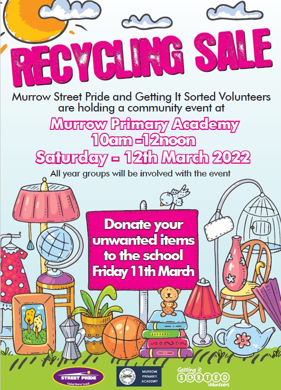 Recycling sale, Murrow primary Academy 12th March 10-12noon. 