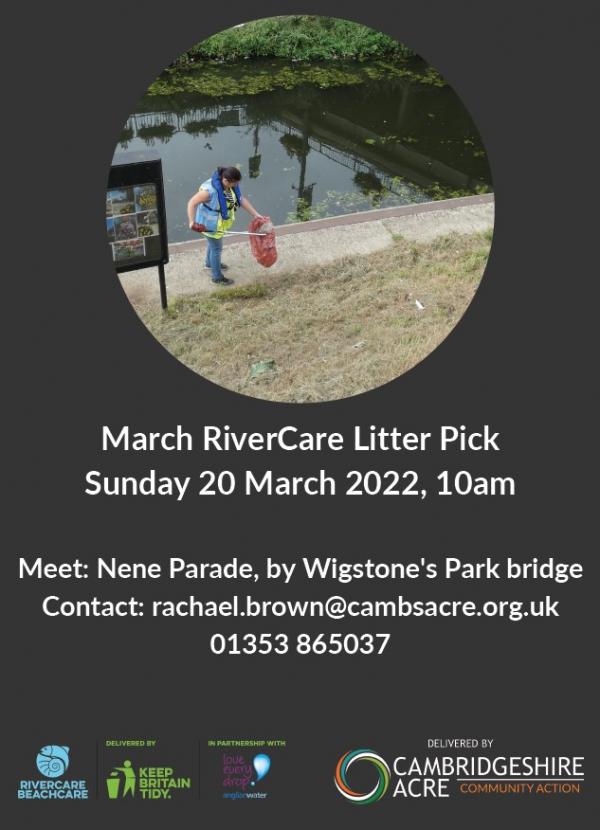 RiverCare litter pick Sunday 20th March 10am Meet Wigstones Park entrance  at Nene Parade 