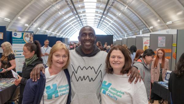 Photo of Hillingdon Hospital Charity Staff with Olympic gold medallist Linford Christie