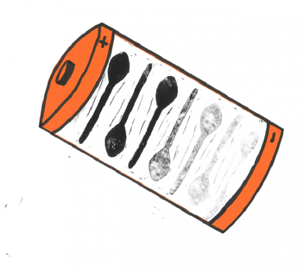 A graphic of a battery with spoons along the side