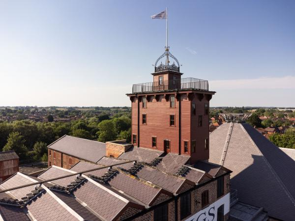 A viewing platform on top of a wooden tower