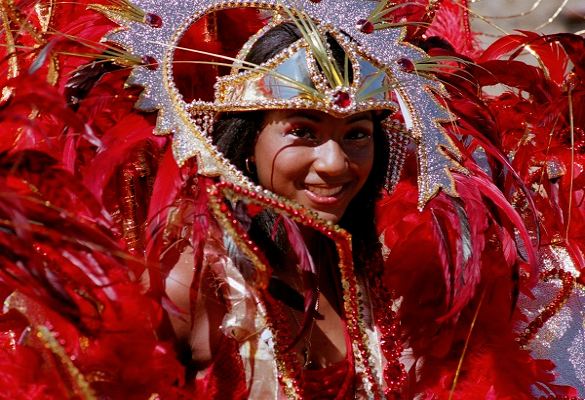 Woman in a carnival costume at Notting Hill Carnival