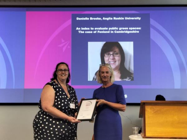 Danielle Brooke receives the RTPI Awards for Research Excellence 2023 'student award'.