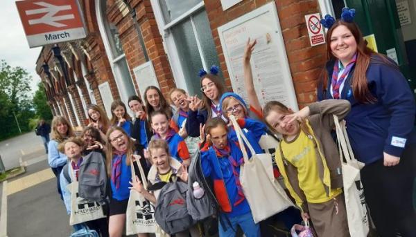 1st Doddington Guides and Brownies at March Station, during their 'Try the Train' trip hosted by the Hereward Community Rail Partnership.