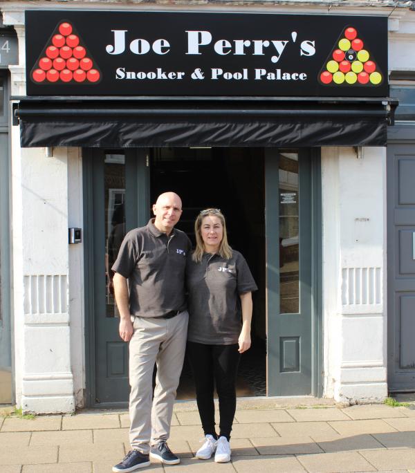Professional snooker player Joe and his partner Penny Richardson on the opening day of Joe Perry’s Snooker and Pool Palace, in Chatteris.