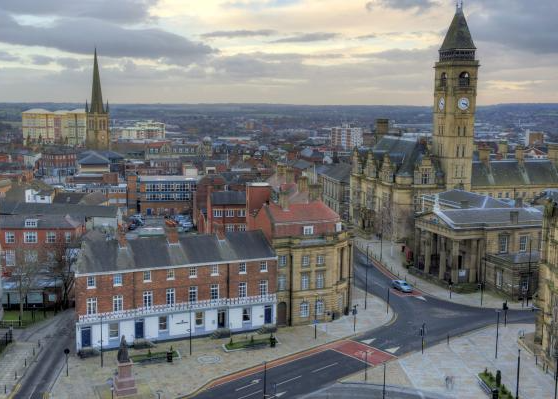 An aerial photo of Wakefield city centre