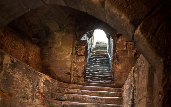 Steps leading up out of the dungeon at Pontefract Castle