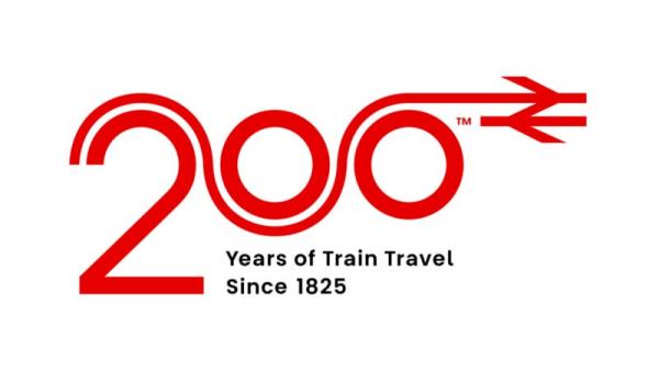 red logo: words 200 Years of Train Travel since 1825