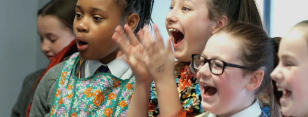 A group of excited children