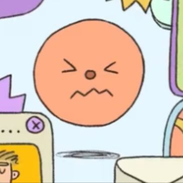 An illustration of a face with screwed up eyes and a zig-zag mouth