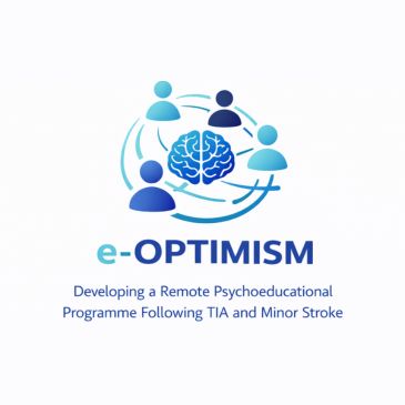 A graphic of heads circling around a brain, all in shades of blue. Text reads e0optimism