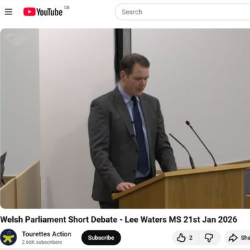 A YouTube screenshot showing a person (Lee Waters MS) at a podium speaking into a microphone