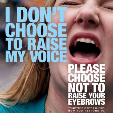 An image of a person with their mouth open. Text reads: I don't choose to raise my voice. Please choose not to raise your eyebrows