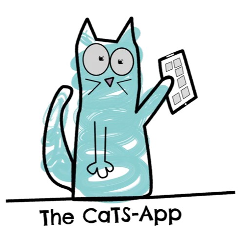 Illustration of a CAT holding a mobile phone - CATS APP logo