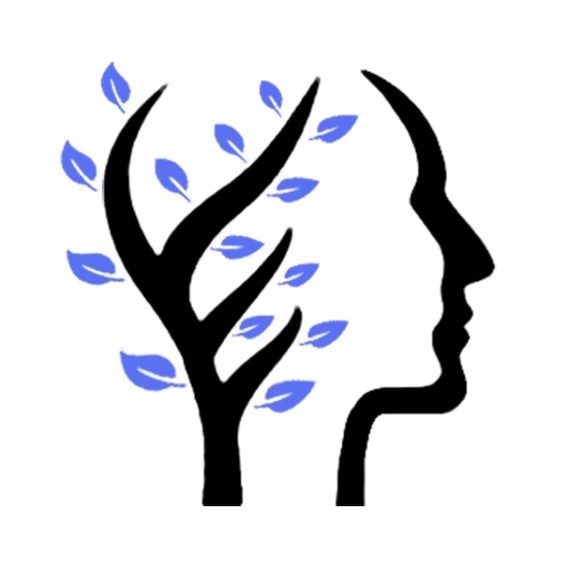 An illustration of a head in side profile. The back of the head is presented as branches of a tree with leaves on it