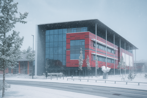 AI generated image of the IMH on a snowy day