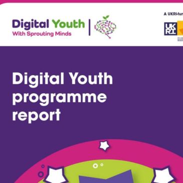 Text reads: Digital Youth Programme Report. While letters on a purple background