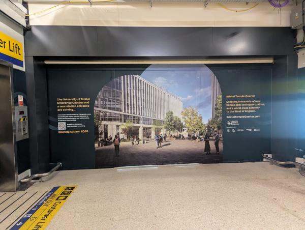 The end wall at Bristol Temple Meads Station, which is where the QR code is situated.