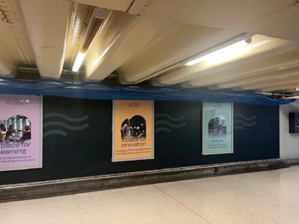 Picture of the hoardings at Bristol Temple Meads Station. 