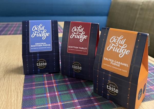 Ochil fudge on table in Club Car