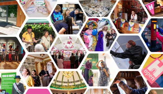 Photos in a hexagon design showing lots of different Heritage Open days events