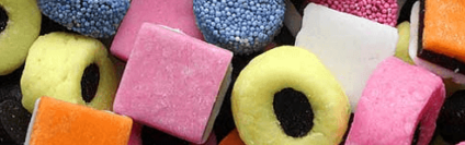 Close up of liquorice allsorts sweets