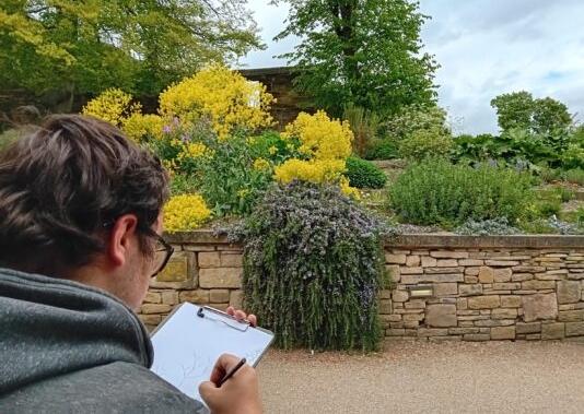 A person sketching in nature