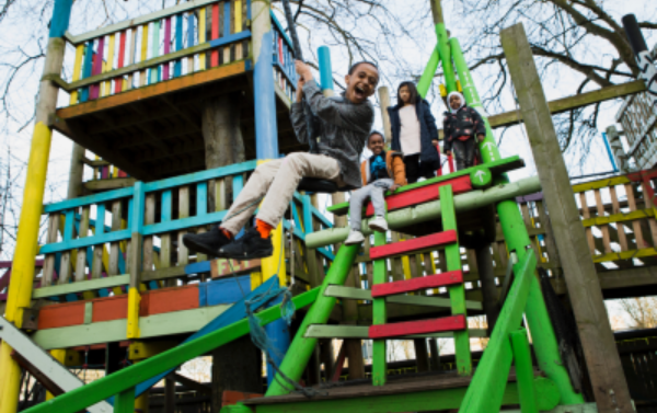 children playing on a climbing frame